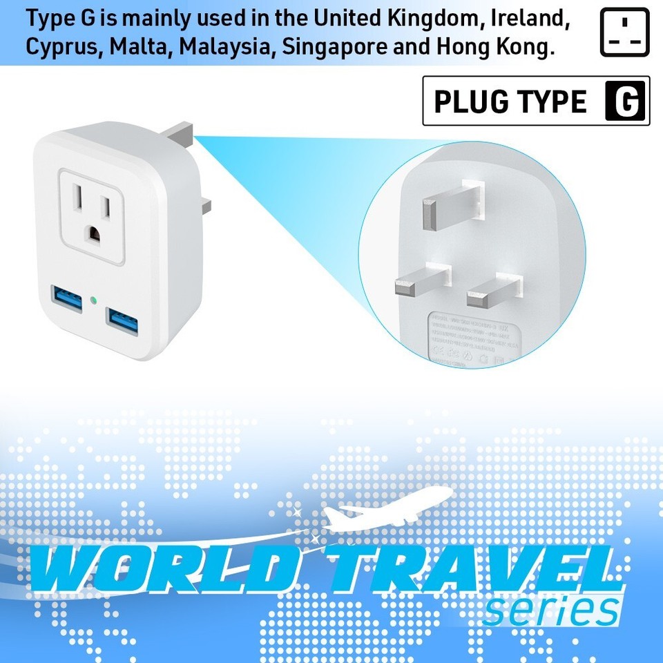 UK Ireland Power Plug Adapter, Type G Travel Adaptor for US to London ...