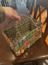 Vintage Soda Bottle Cap Purse Wire Basket 2 Handles Coca-Cola Fanta Handbag