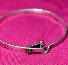 Tiffany & Co Sterling Silver 925 Hinged Bangle Bracelet 19K Gold Accent 7”
