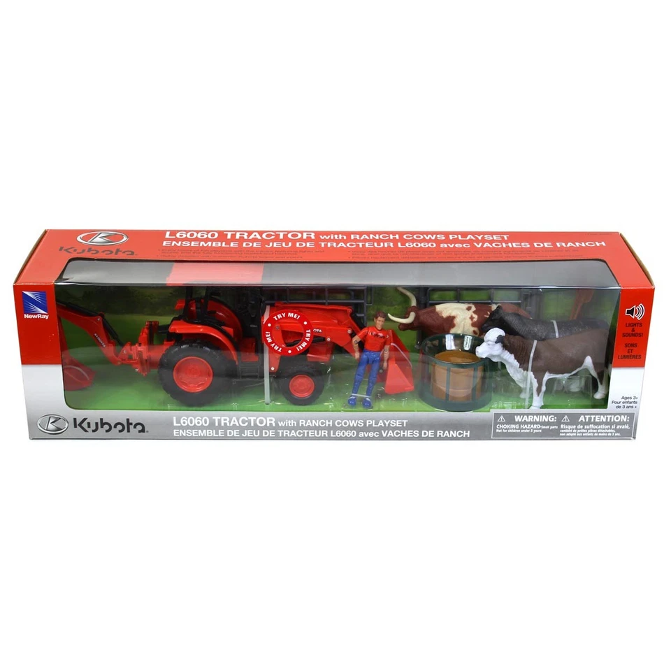 New Ray 1/18 Plastic Kubota Tractor with Figure, Animals & Fence SS-33313 - Image 2 of 2