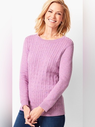 Talbots Cable Crewneck Sweater Donegal Heathered Magenta Size XL
