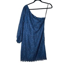 Laundry by Shelli Segal blue one shoulder lace formal cocktail dress size 6 B181