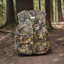 MOSSY OAK CAMO NATIONAL WILD TURKEY FEDERATION VEST W PADDED SEAT ADULT SIZE L
