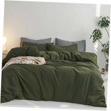 Queen Duvet Cover Set, 100 Washed Queen 90"x90" Olive Green No Comforter 