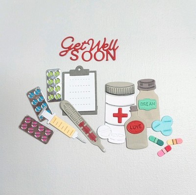 K671 Medizin Gesundheit Schriftzug Stanzteile Kartenschmuck Scrapbooking Basteln