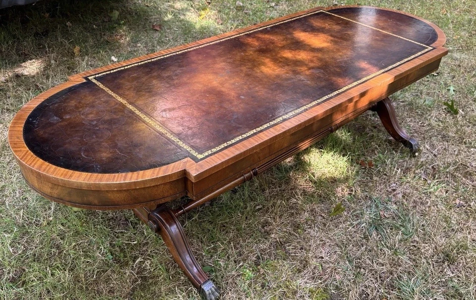 1930s Weiman Heirloom 379 53127 Leather Top Coffee Table - Image 3 of 4