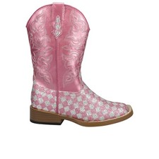 Roper Checkered Square Toe Cowboy Youth Girls Pink Casual Boots 09-018-1901-002