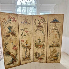1770 18th Century French Chinoiserie Hand Painted Screen Pillement Double-Sided
