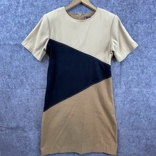 Vintage R & K Originals Dress 8 Tan Color Block Career Office Business Neutral