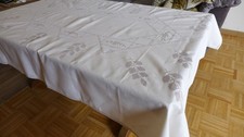 Leinentischdecke Tischdecke mit Handstickerei hellbeige 106cm x 151cm