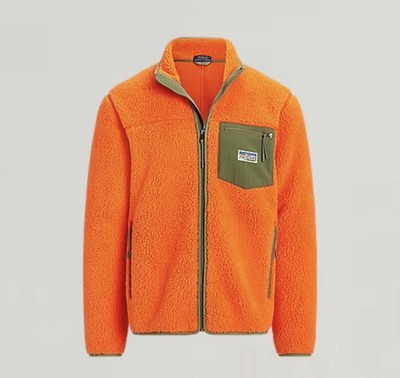 Ralph Lauren POLO Bonded Pile Orange Fleece Jacket Sz XL NEW 710890933001 RARE