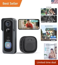 Doorbell Camera Wireless – No Subscription Required, 2K HD, 166° Wide View, 2...