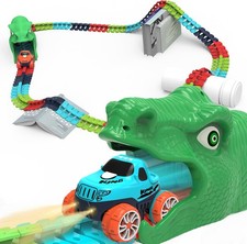 Race Car Track Toy for Kids Ages 3 4 5 6 7 8 with LED Light-Up Vehicles, Flexib
