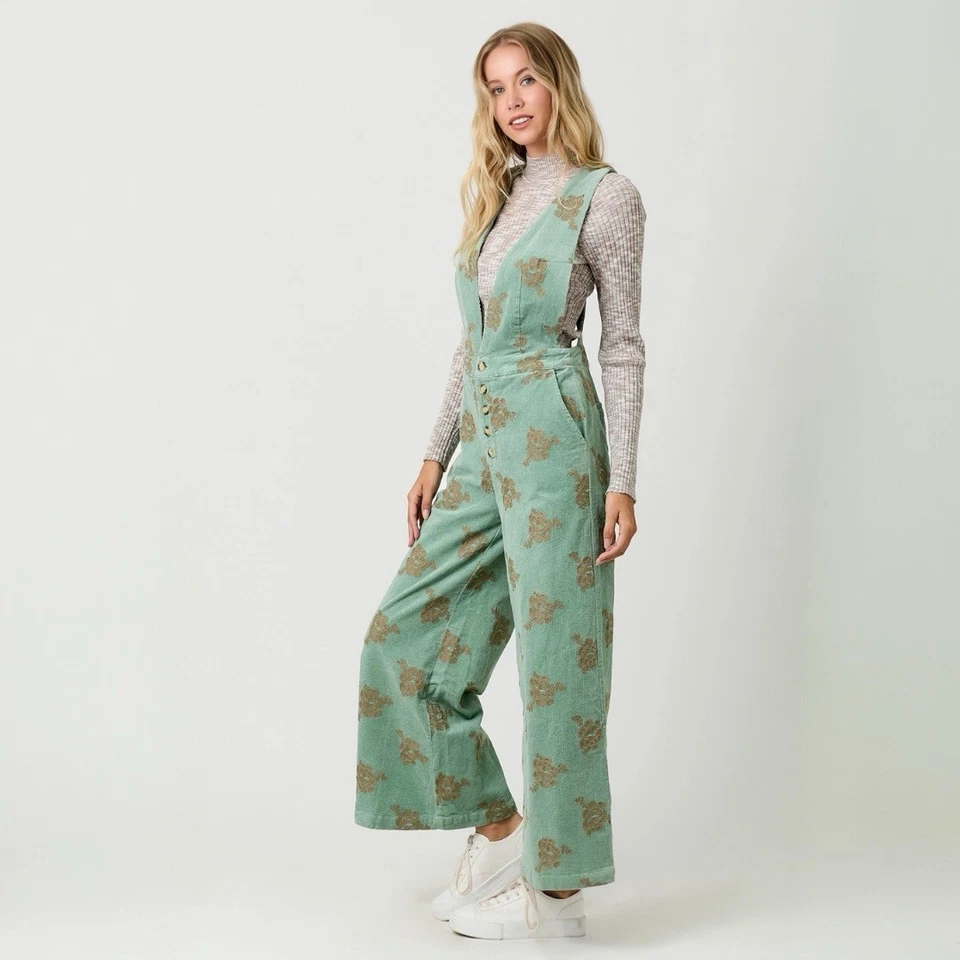 Washed Seafoam Embroidered Corduroy Jumpsuit Large - Image 4 of 4