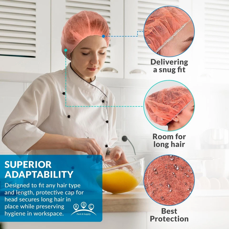 Оранжевые пышные колпачки 24 дюйма упаковка 100 шт. нетканые одноразовые покрывала для волос - Изображение 4 из 4