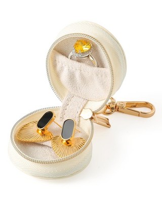Travel Jewelry Holder Storage Ring Holder with Keychain Leather Mini Ring Cas...