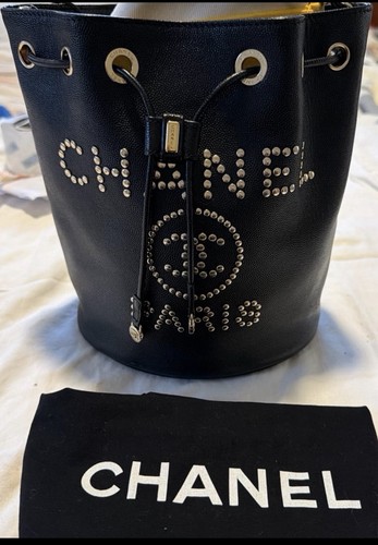 Chanel Bucket Black/gold Caviar Bag Crossbody Studded small Mini CC Flap $5200