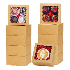 100 PCS Brown Paper Cookie Boxes With Window 4x4x2 Inch Bakery Containers