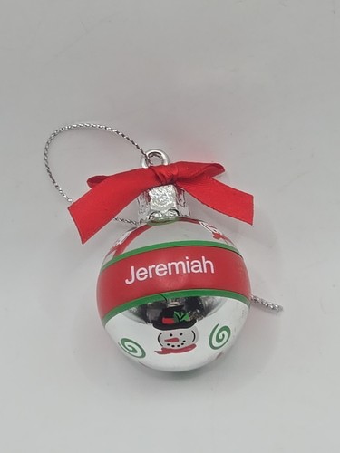 Cheerful Snowman Christmas Ornament Ganz Ball Silver Pre Printed Name Jeremiah - Picture 2 of 3