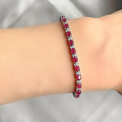 12.00 Ct Oval Natural Ruby Diamond Tennis Bracelet 14K White Gold 7.5 Inch