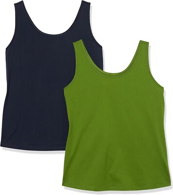 2 Pack Plus Size 28-30 Amazon Essentials Women's Tank Vest Top Green & Navy 5XL