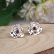 Pretty Flower 925 Sterling Silver Stud Earrings For Women Ruby Jewelry Pair