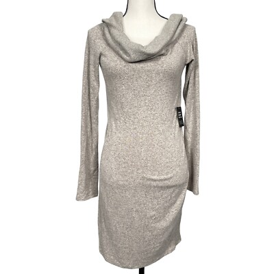 Express Sweater Dress Womens Medium Beige Cowl Neck Long Sleeve Stretch  Midi | eBay