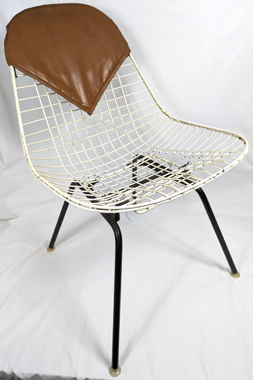 Vintage MCM 70s Herman Miller Bikini White Metal Chair Brown Pad - H Frame Base