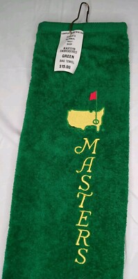 Vintage Masters golf Towel green tri fold Augusta National w bag clip NEW w/ TAG