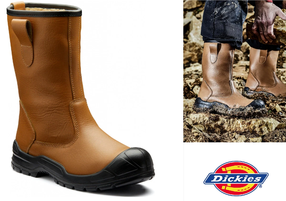 MENS DICKIES DIXON LINED RIGGER TAN SCUFF CAP SAFETY STEEL TOE CAP WORK BOOTS
