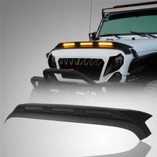 Hood Protector Stone Guard Bug Deflector+Amber Lights for Jeep Wrangler JK 07-18