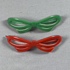 2 Vtg Ben-hur Barrettes Hair Clasp Red Green Plastic Bow