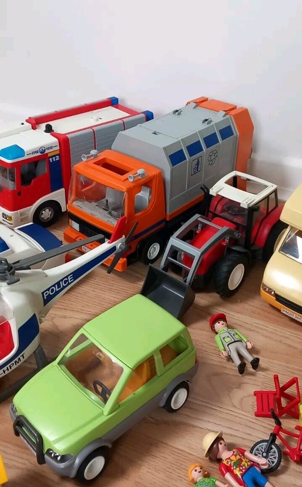 Playmobil bundle. Fire Engine, police, Bin Lorry, Helicopter, Tractor