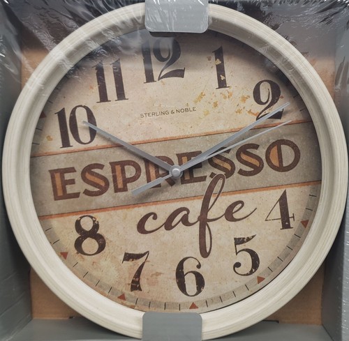 Plastic Round Wall Clock, COFFEE, ESPRESSO CAFE (approx. 9") white rim, AAC - Picture 3 of 15