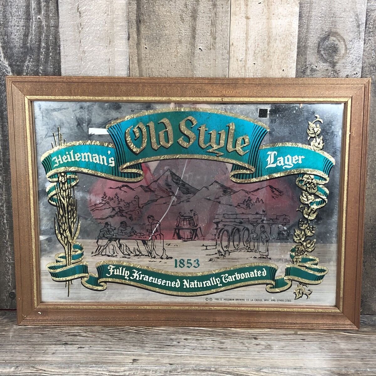 1981 Heileman's Old Style Lager 1853 Beer Mirror Sign La 1981 Heileman's Old Style Lager 1853 Beer Mirror Sign La