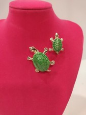 Pair of Green Enamel Rhinestone Turtle Scatter Pins