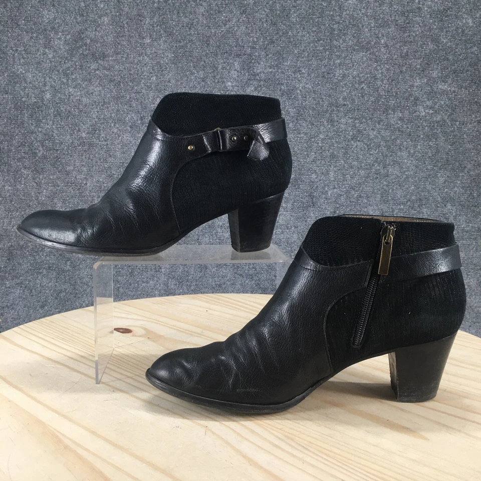 Anyi Lu Cynthia Botas Mujer 40.5 Western Botín Cuero Negro Tacones Cubanos Foto 2 de 4