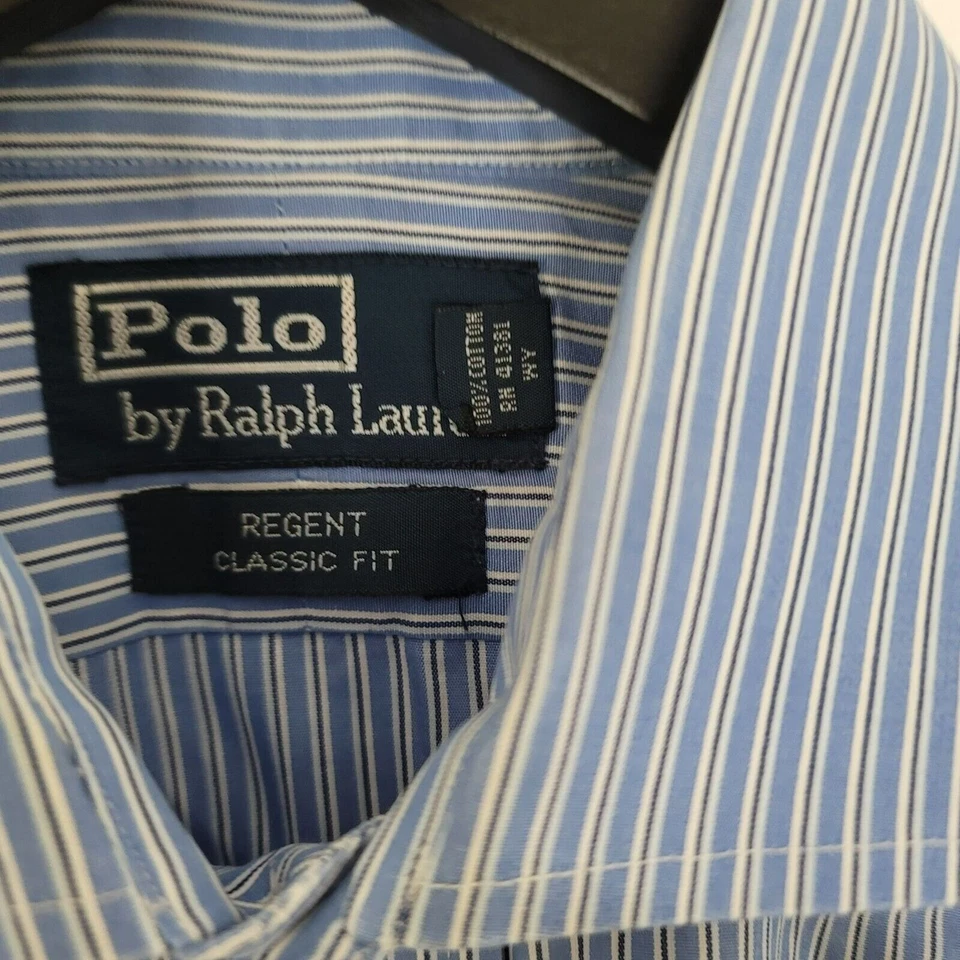 Polo Ralph Lauren Regent Dress Shirt 16 35 Blue White Stripe Classic French Cuff - Image 3 of 4