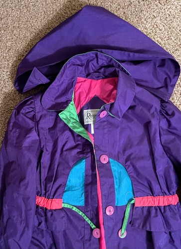 Vtg Rothschild Jacket Girls 8 Neon Purple Button Front Rain 90s J71 - Picture 6 of 12