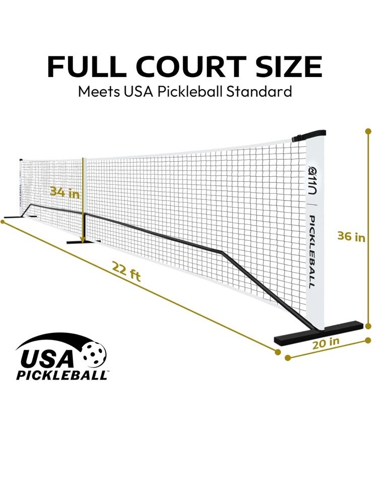 Pickleball Portable Net System A11N 22ft Regulation Size, White/Black