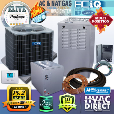 2.5 Ton ACiQ-Heil 15.2 SEER2 80% 88K BTU Gas Furnace/AC System + Install  Kit | eBay
