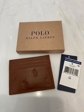 NEW Polo Ralph Lauren ALL OVER PONY Leather Slim Card Case Wallet - BROWN TAN