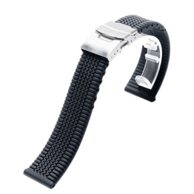 20/22/24mm Watch Strap Tire Link Black Silicone Waterproof Sport Soft Wrist Band - Photo 1/4