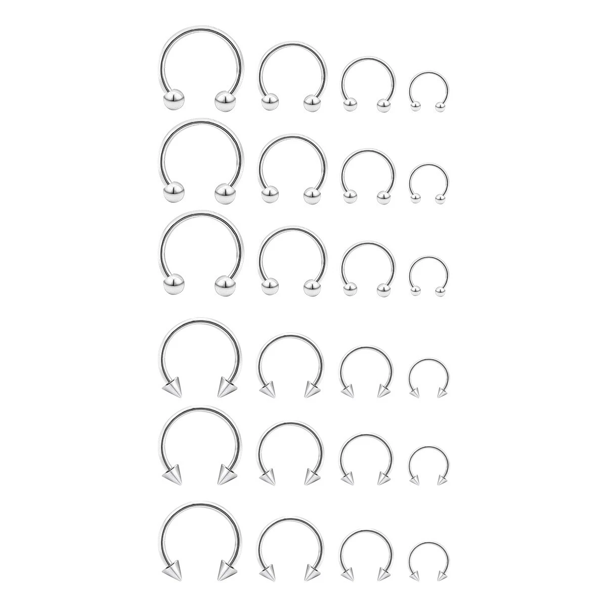 Circular and Spike Horseshoe Barbell 14G 16G Surgical Steel Nose Lip Nipple Ear