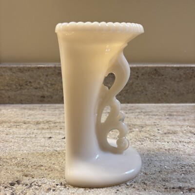 Vintage Aladdin Alacite 7  Bookend Vase Glows w/Black Light Ivory Opal Glass