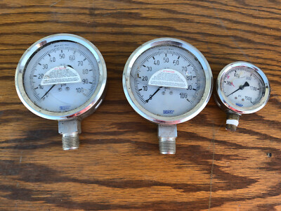 #ad 3 WIKA Liquid Filled Pressure Gauges 4” 100psi Swiss Bourden amp; 2.5” 1500psi $64.72