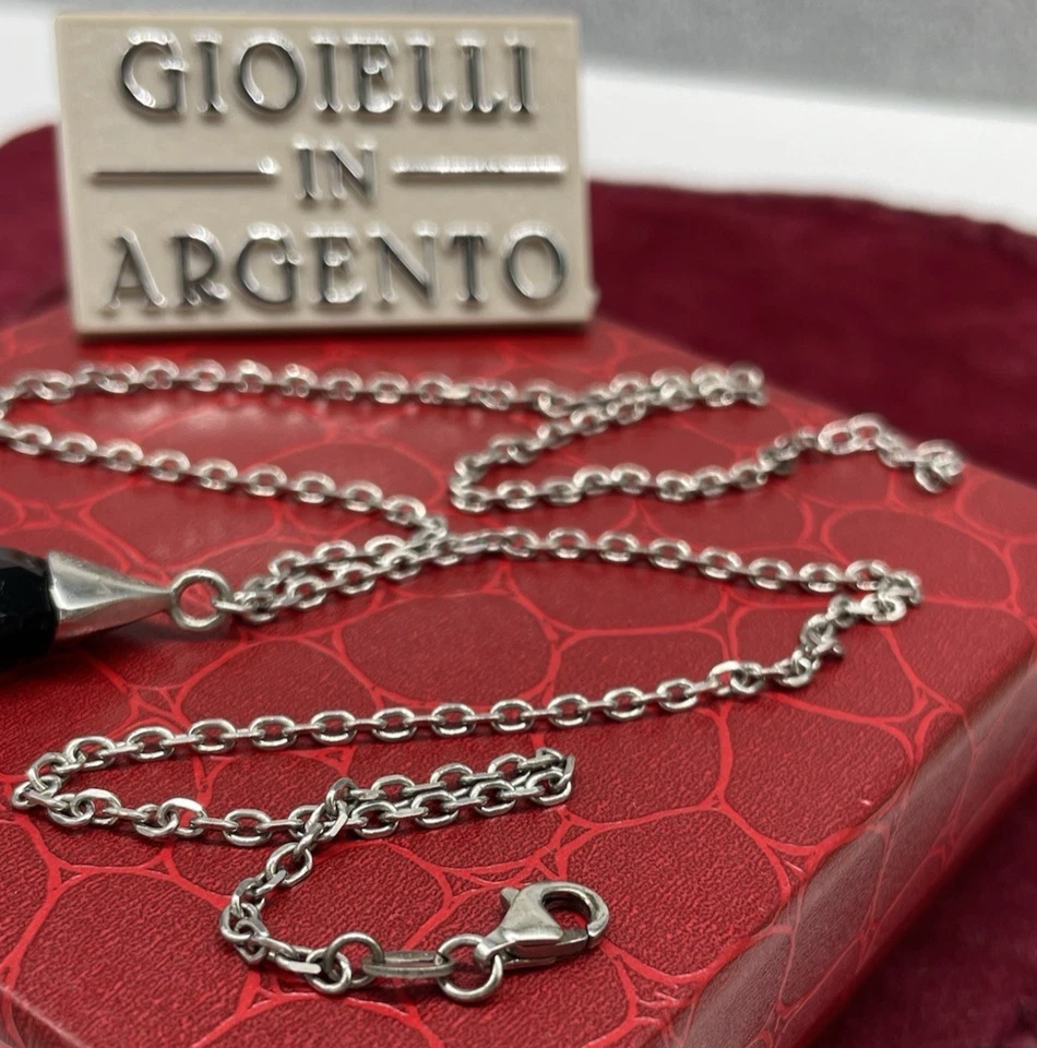 Collana Donna Ginevra Elegante e ciondolo Onice nero briolè a goccia Argento 925 - Immagine 4 di 4