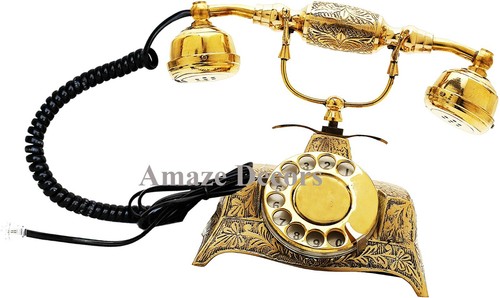 Vintage Antique Solid Beautiful Victorian Brass Rotary Dial Working Telephone - Picture 2 of 7
