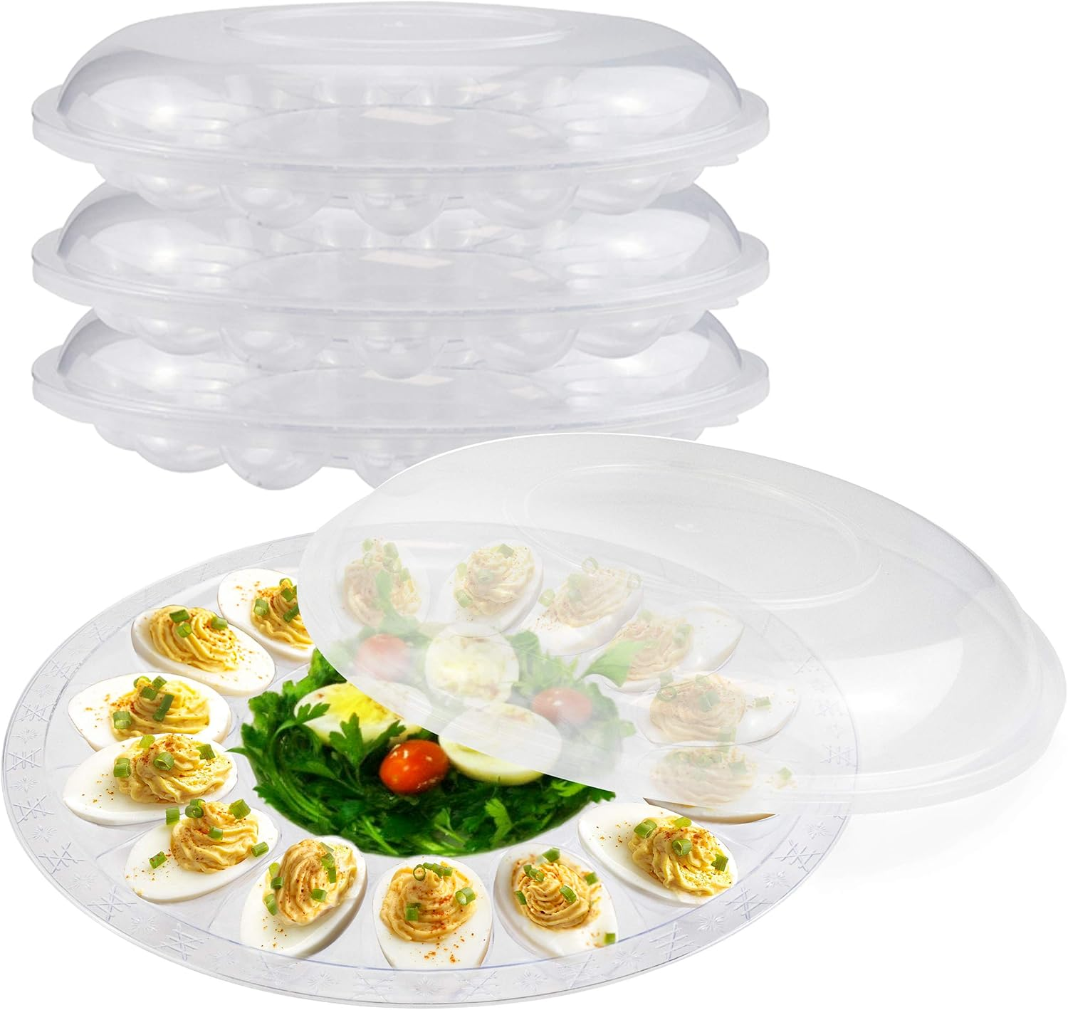 12-Slot Clear Plastic Deviled Egg Tray with Dome Lid - 15 Eggs