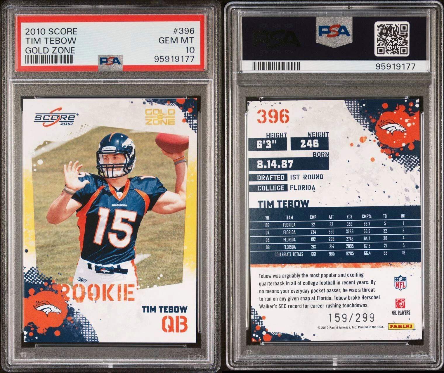 Tim Tebow Score #396 Gold Zone